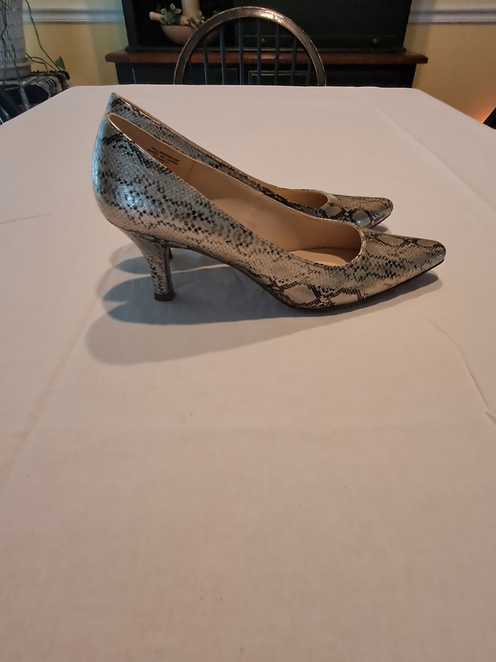 Karen Scott Women's Snake-Print Pointed Toe Mid Heel Pumps - Beige/Black Size 8M